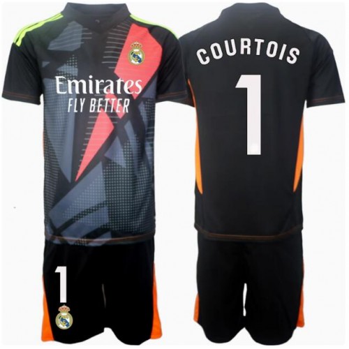 Fotballdrakt Barn Real Madrid Thibaut Courtois #1 Keeper Bortedraktsett 2024-25 Kortermet (+ Korte bukser)